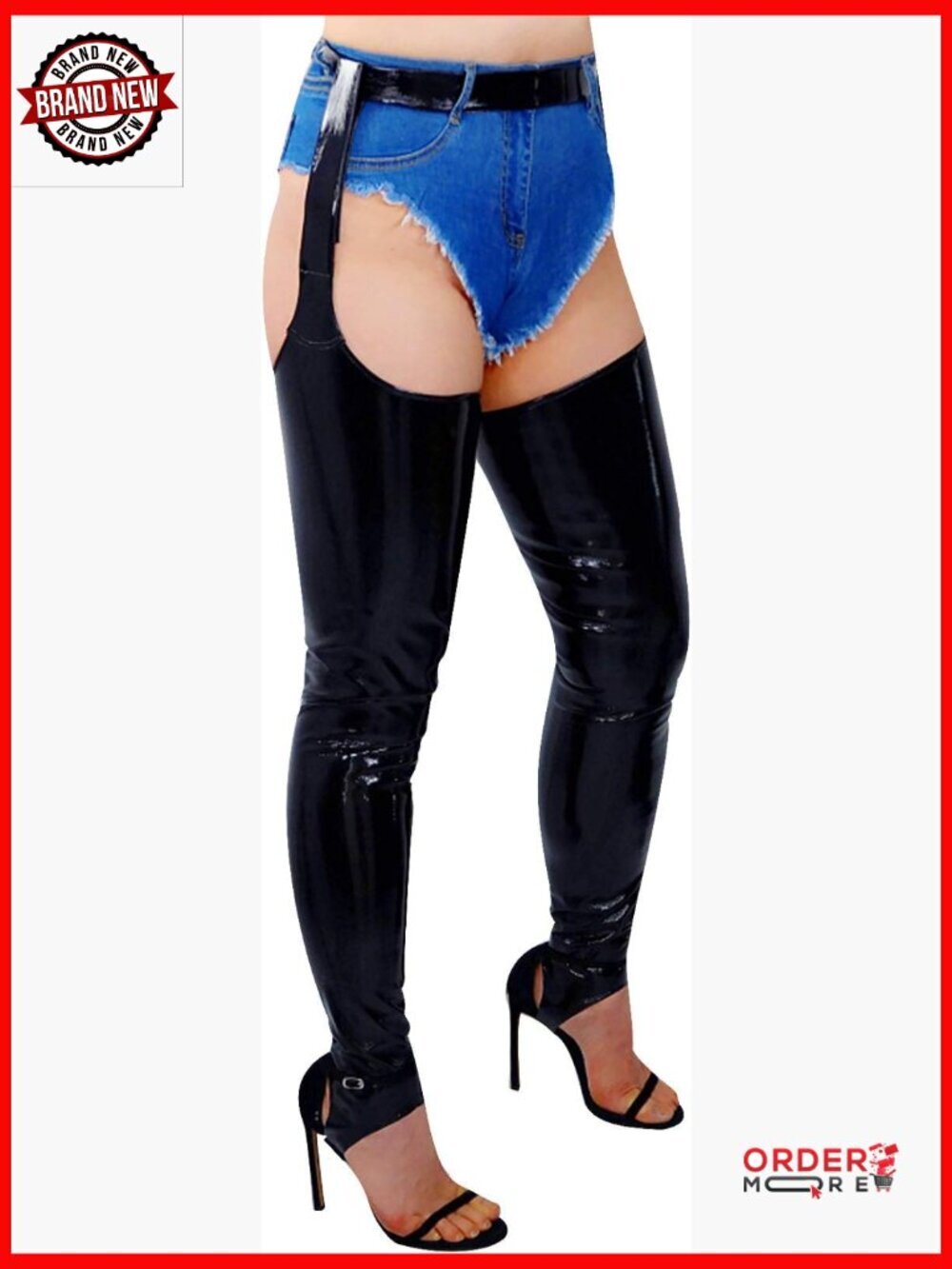 Sexy Stirrup Leg Warmers Faux Leather High Boot Socks with Garter Belts